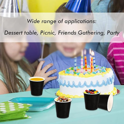 Wuadua 100 Pack 3 oz Black Disposable Paper Cups - Sturdy and Leak-Proof for Parties, Events, Office, Home Use Disposable Mouthwash Cups - Ideal for Hot/Cold Drinks, Smooth Rim Design, Eco-Friendly