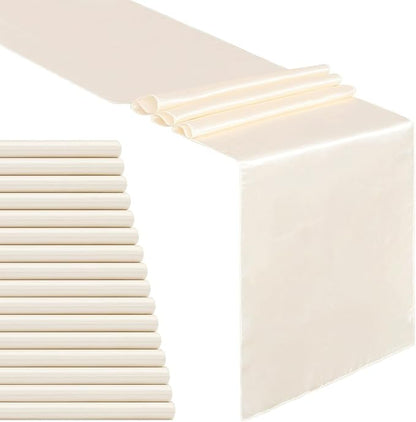 Ivory Table Runners 16 Pack 12x108 inch Silk Satin Smooth Fabric | Satin Table by B-COOL