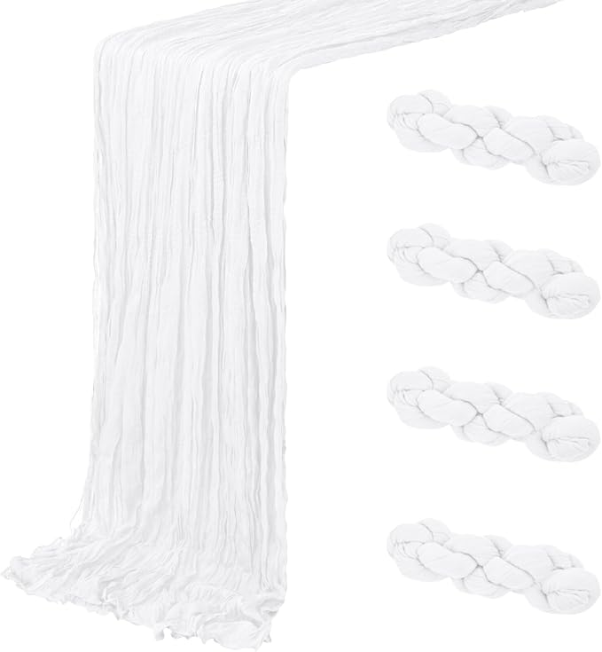 4 Pack White Cheesecloth Table Runner 20 x 120 inch Gauze Table Runners 10 FT by ACSUIT