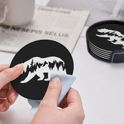 6 Pcs Hiking Bear Mountains Camper Leather Coasters - Image 6