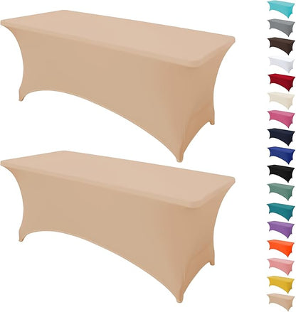 2Pack 4FT Table Cloth for Rectangular Fitted Events Stretch Champagne Table Covers Washable Spandex Tablecloth Protector for Party, Wedding, Cocktail, Banquet, Festival