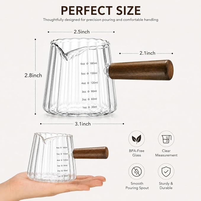 2 Pack Espresso Shot Measuring Cups 6oz, V-Shaped Spout, oz/ml Markings - Image 4