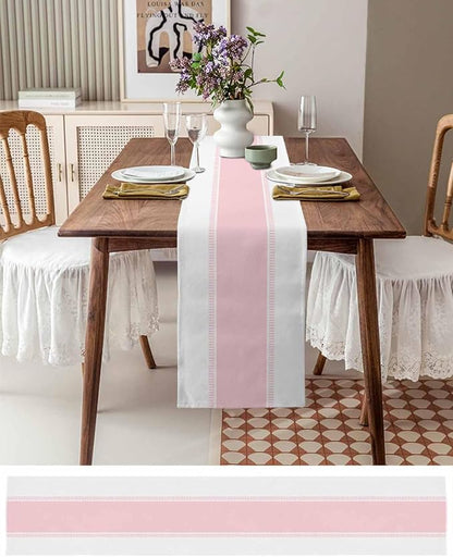 Pink Stripe Table Runners 72 inches Long, Linen Boho Table Runner Farmhouse - Image 3
