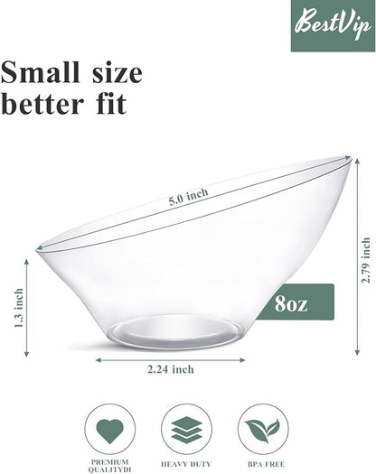 BESTVIP 8 Oz Clear Plastic Angled Serving Bowls, 12 Pack | Disposable Bowls - Image 3