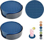 Set of 12 Silicone Coasters, 4'' Drink Coaster with Holder, Round Coasters for Drinks Beer Coffee Home Office Bar Desk Tabletop Protection, Non-Slip Rubber Coaster (Navy Blue, 12 Pcs-Plastic Holder)