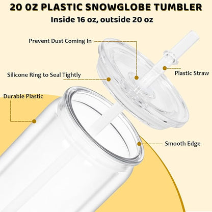 20 Oz Plastic Snowglobe Tumbler, 8 Pack Pre-Drilled Double Wall Acrylic Snow - Image 2