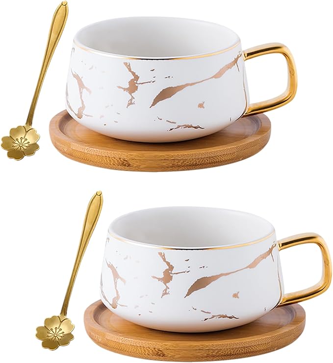2 Sets of 10 oz Luxury Golden Marble Tea/Coffee Cup by Jusalpha