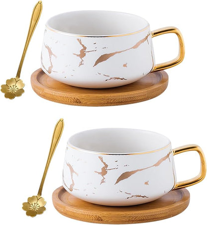 2 Sets of 10 oz Luxury Golden Marble Tea/Coffee Cup by Jusalpha
