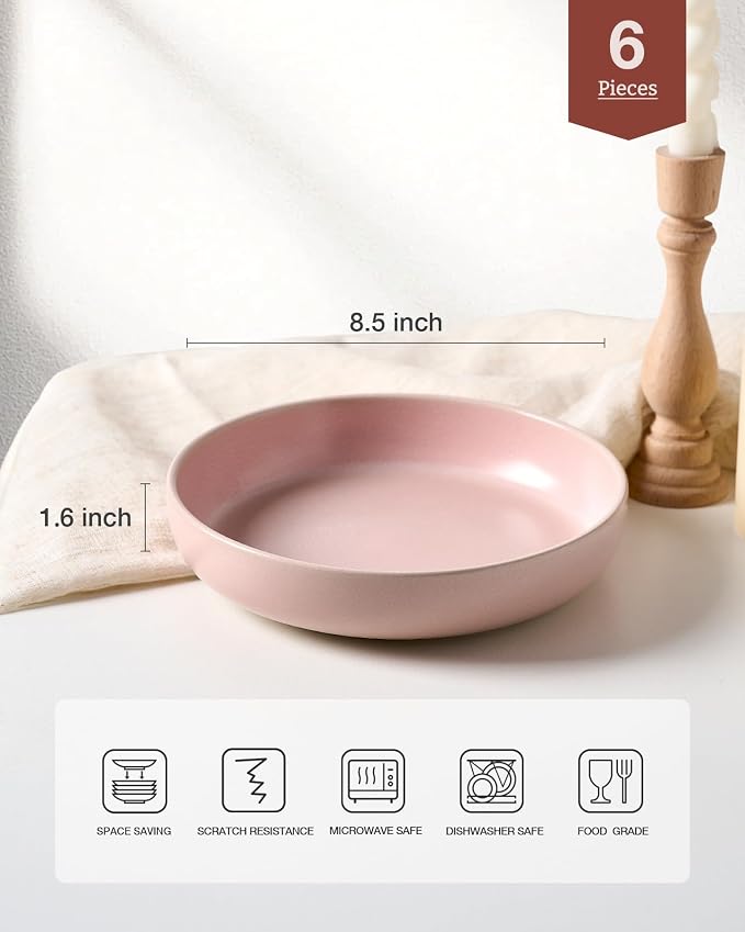 famiware Milkyway 33 oz Pasta Bowls Set of 6, Light Pink | Double Reactive Glaze - Image 2