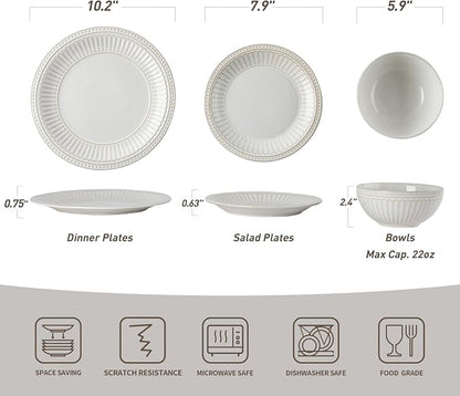 Famiware Ceramic Plates and Bowls Sets, Embossed Dishes Dinnerware - Image 3
