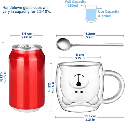 ecooe Cute Bear Mug Glass Coffee Cup 9.4oz Double Walled Glass Latte Mug | - Image 2