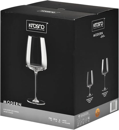 Krosno Red Wine Glasses, Set of 4, 20.3 oz, Modern Collection, Versatile and Durable Crystalline Glass, Pristine Clarity and Long-Lasting Shine, Dishwasher Safe, Made in Europe