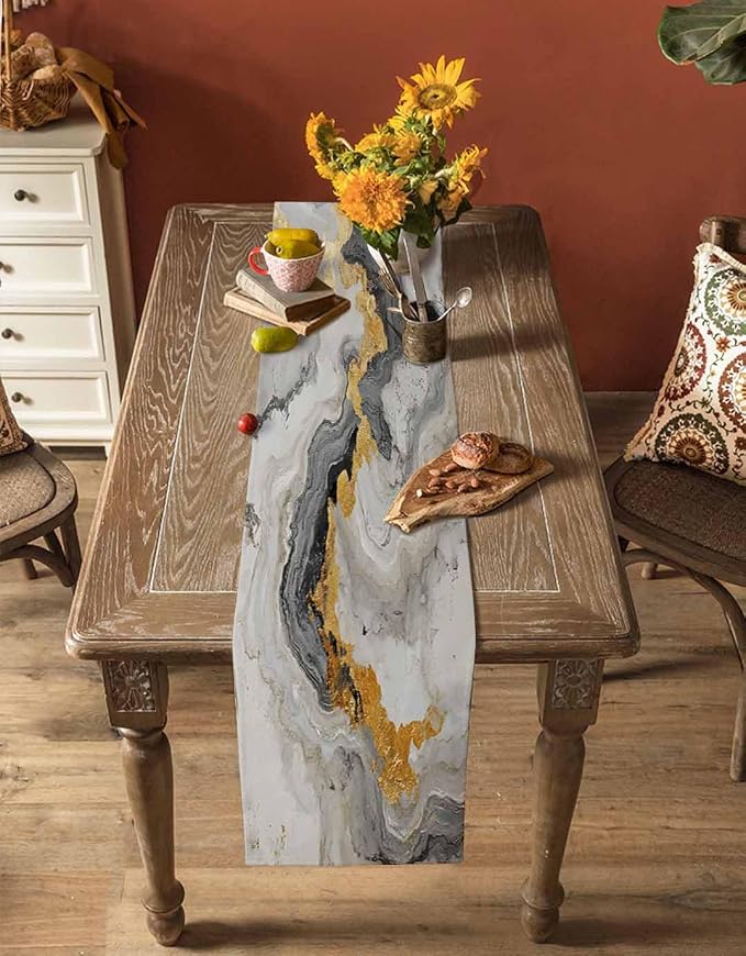 Grey Ombre Marble Table Runners 60 Inches Long, Abstract Art Kitchen Dining - Image 4