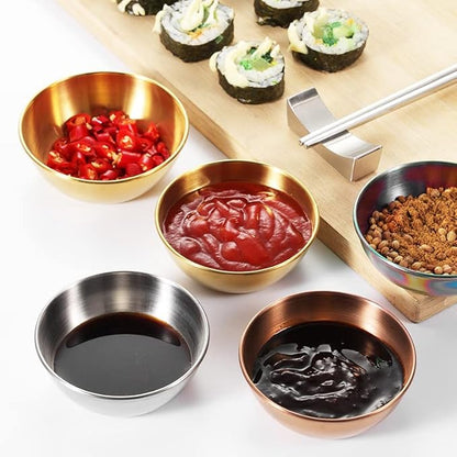 Sauce Dishes 12PCS 3.46inch Stainless Steel Sauce Bowl Mini Individual Round Seasoning Dishes Sushi Dipping Bowl Appetizer Plates (Rainbow)