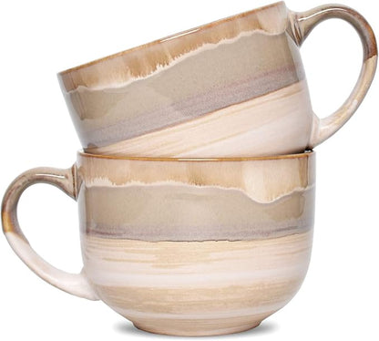 Bosmarlin Large Ceramic Coffee Mug Set of 2, Stoneware Jumbo Latte Mugs by Bosmarlin