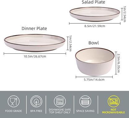 Melamine Dinnerware Sets 12 Piece Unbreakable Plates & Bowls Sets Lightweight Shatterproof Durable Dishware for Camping Picnic Party (White)