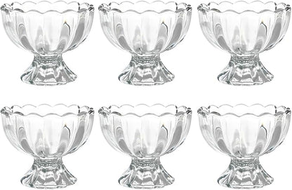 Iced Cream Dessert Bowl，Set of 6，6oz Vintage Glass ware with Heavy Base, Drinking Cup for Sundae, Fruit, Ice Cream, Snack, Condiment (6)