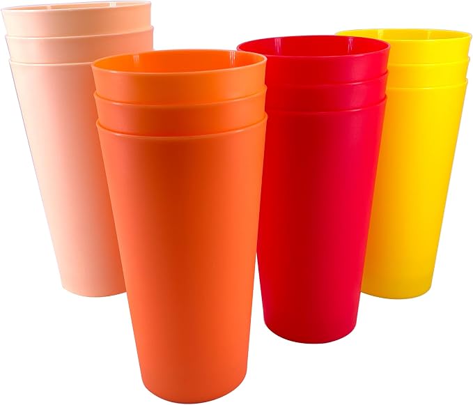 32 oz Plastic Cups Large Reusable set 12, Plastic Tumblers Sunset | Food Grade by WEXINHAO
