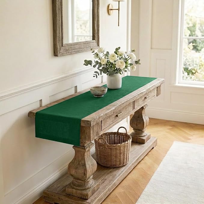 Classic Linen™ by D'Moksha Eden Green Table Runner 60 Inches, 100% Pure Linen by DMokshaHomes