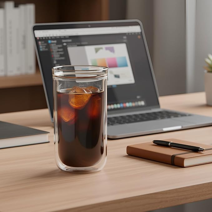 Aquach 16oz Double Walled Glass Coffee Cups Set of 2, Insulated Tumblers | - Image 2