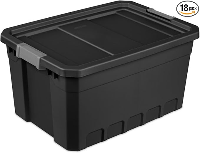 Sterilite 18-Pack Plastic Storage Bins with Lids, Stackable Containers, 19 Gallon, Black