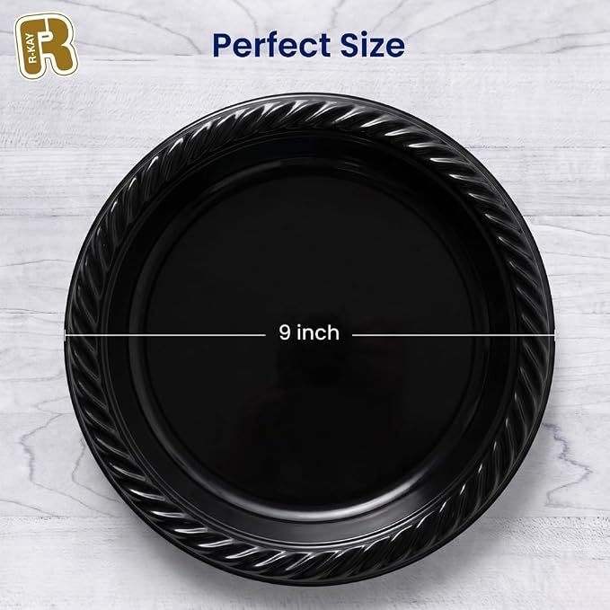 R-kay 100 Pack 9 Inch Black Plastic Plates - Image 4