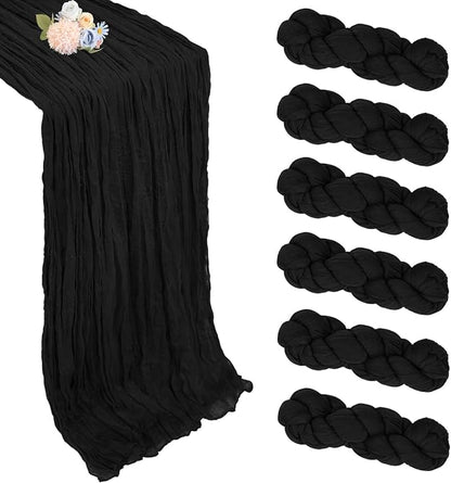 6 Pack Black Cheesecloth Table Runner 35 x 120 Inch | Boho Gauze Cheese Cloth by Pepmily