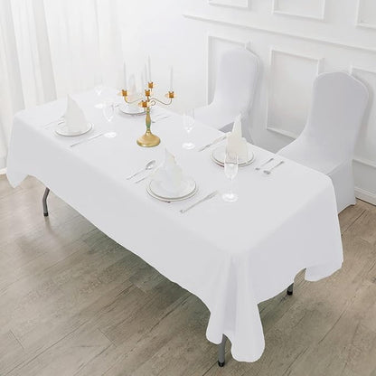 Fokitut 6 Pack Rectangle Tablecloth, 90x132 Inch, Stain Resistant and Wrinkle Polyester Table Cloth, Fabric Table Cover for Kitchen Dining, Wedding, Party, Holiday Dinner-White