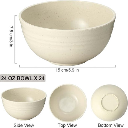 Eccliy 24 Pcs Wheat Straw Bowl Sets, Unbreakable Cereal Bowl 24 oz, Microwave and Dishwasher Safe Bowls for Cereal, Salad, Snack and Soup, Winter Style(Nordic Beige)