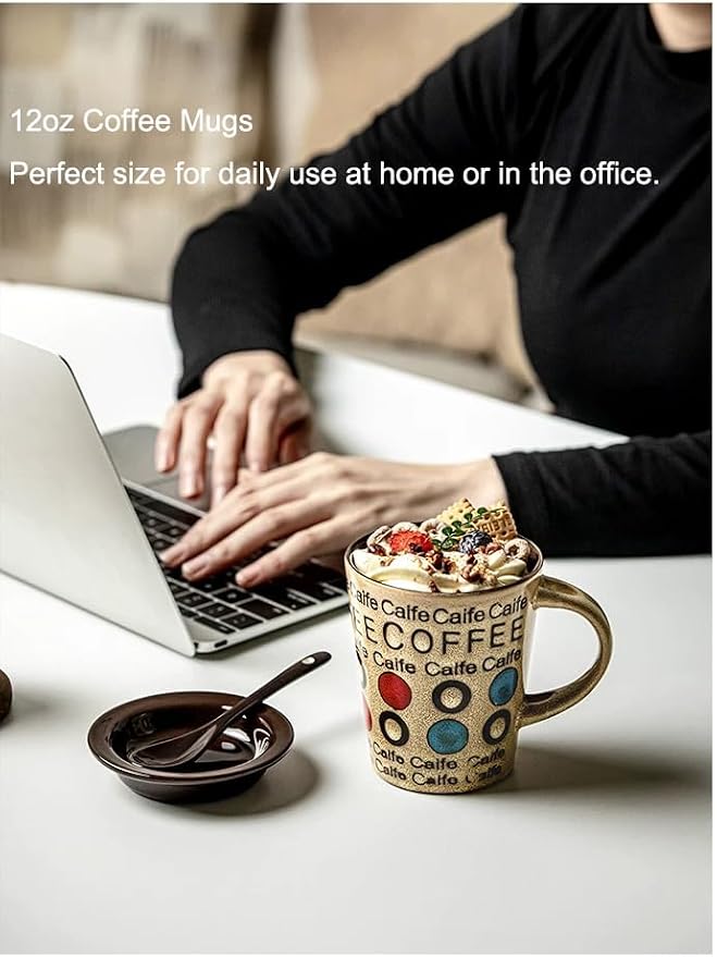 Ceramic Coffee Cup with Spoon and Lid, 12 oz Coffee Mug, Microwave Dishwasher - Image 2