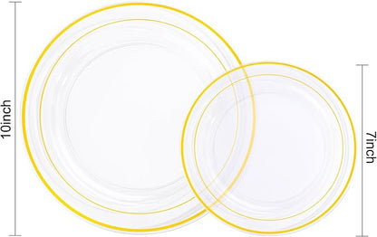 200 Pcs Clear Gold Plastic Plates - Image 4