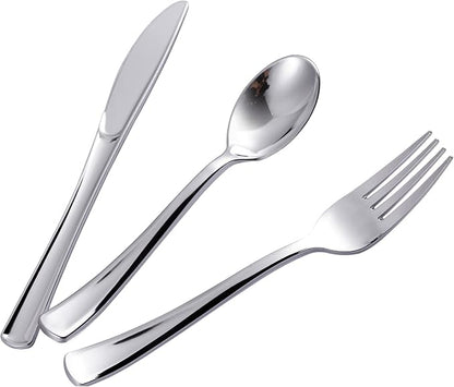 500PCS Silver Plastic Silverware, Disposable Utensils & Cutlery | 200 Forks by N9RTABLEWARE