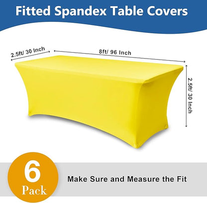 Spandex Table Cloths for 8 Foot Rectangle Tables-6 Pack Fitted Stretch Yellow Table Covers-Elastic Folding Tablecloths for Party, Vendor Booth Display, Banquet Buffet Event, Craft Trade Show