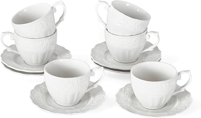 3 oz Espresso Cups Set of 6, Bone China Small Espresso Coffee Cups & Saucers Set by fMBB