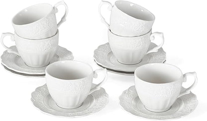 3 oz Espresso Cups Set of 6, Bone China Small Espresso Coffee Cups & Saucers Set by fMBB