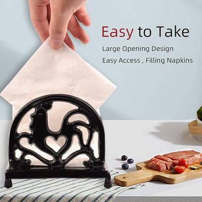 Vintage Metal Napkin Holder, Heavy Cast Iron Napkin Holder Organizer for Kitchen Restaurant Home Décor, Black