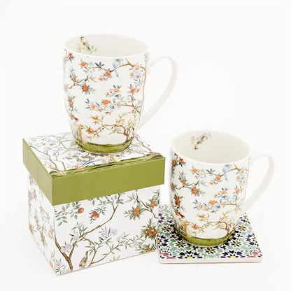 ALYC Fine China Coffee Mug Set – Bird and Branch Flower Teacup Design – 2Pack - Image 3