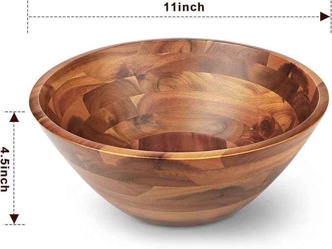 AIDEA Acacia Wood Serving Bowl for Fruits or Salads, Wooden Single Salad Bowl - Image 2