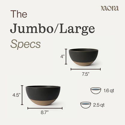 MORA Jumbo and Large Bowls Set of 2, 2.5 and 1.5 Qt Ceramic Pottery Mixing Bowls - Microwave and Dishwasher Safe - Liquorice