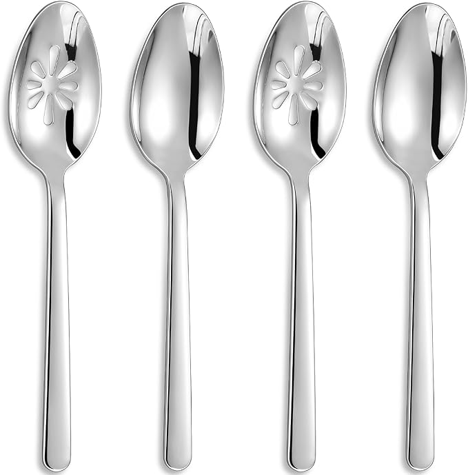 Premium Aline 9-Inch Spoons | 18/10 Stainless Steel Serving & Slotted Spoons; by KEAWELL
