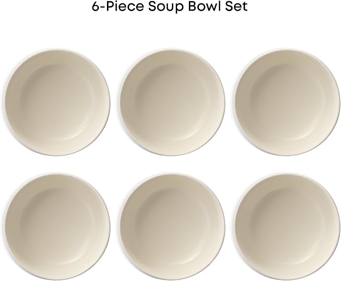 JoyJolt Mesa 23oz Stoneware Soup Bowls, 5.8" Matte White Cereal Bowls Set of 6 - Image 3