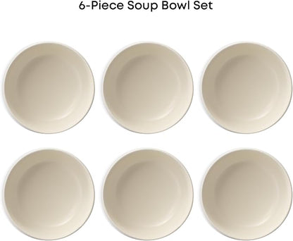 JoyJolt Mesa 23oz Stoneware Soup Bowls, 5.8" Matte White Cereal Bowls Set of 6 - Image 3