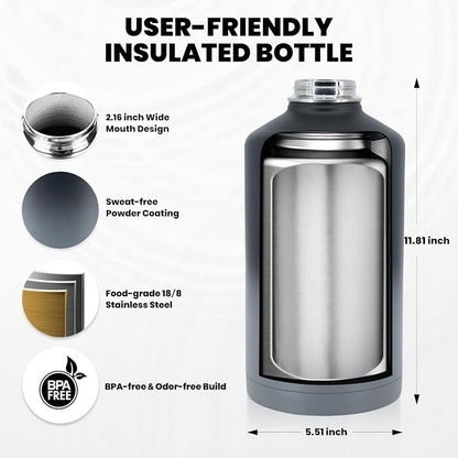 RAYMYLO One Gallon Water Bottle Insulated 128 oz, Stainless Steel | Triple - Image 5