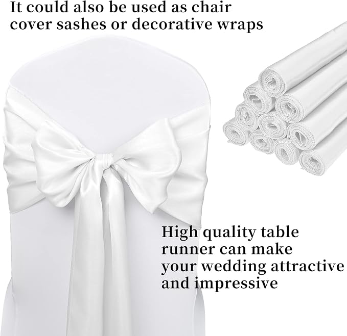 10-Pack White 12 x 108 inches Long Premium Satin Table Runner | Wedding - Image 3