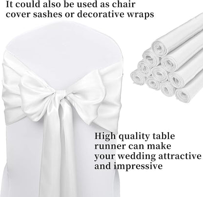 10-Pack White 12 x 108 inches Long Premium Satin Table Runner | Wedding - Image 3