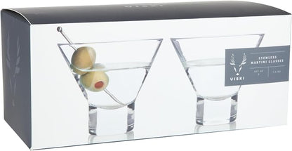 Viski Heavy Base Stemless Martini Glasses Set of 2, Crystal Cocktail Glasses - Image 12