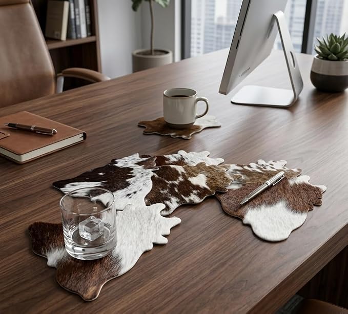Cowhide Coasters Set of 6 – Genuine Hair-On Cowhide Drink Tea Coasters - Image 4