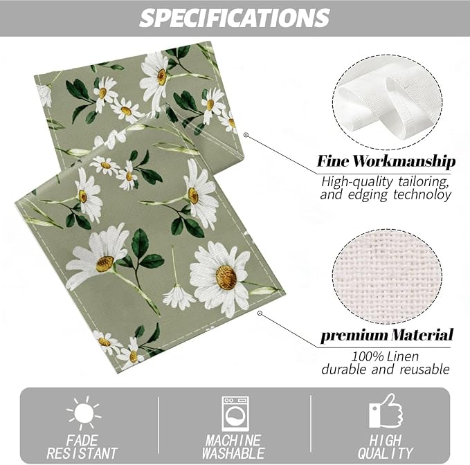 Olive Green Daisy Flowers Spring Table Runner, Table Runners 72 Inches Long | - Image 2