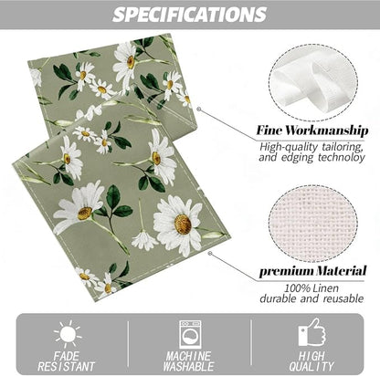 Olive Green Daisy Flowers Spring Table Runner, Table Runners 72 Inches Long | - Image 2