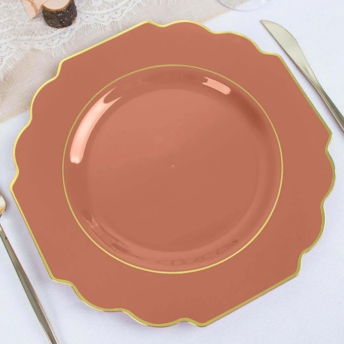 Terracotta Hard Plastic Dinner Plates, 50 Pack 11" Disposable Round Baroque - Image 5